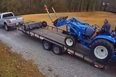 Mistrzowski załadunek traktora i kasowanie całego zestawu