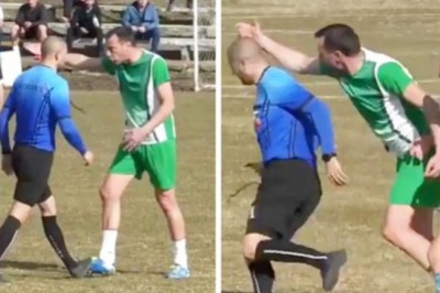 Sędzia musiał uciekać z boiska po wyciągnięciu żółtej kartki