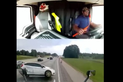 Osobówka kontra TIR. Konkretny dzwon na autostradzie