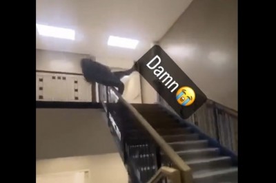 Dziewczyna szybko pożałowała swojej próby zjazdu na poręczy