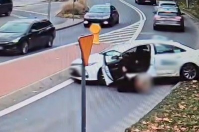 Wypadła zza kierownicy „taxówki”. Policja opublikowała nagranie z niebezpiecznego incydentu