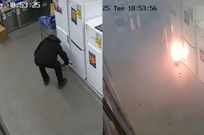 Odpalili fajerwerki w sklepie RTV w Szczecinie żeby ukraść pada. Policja opublikowała nagranie.