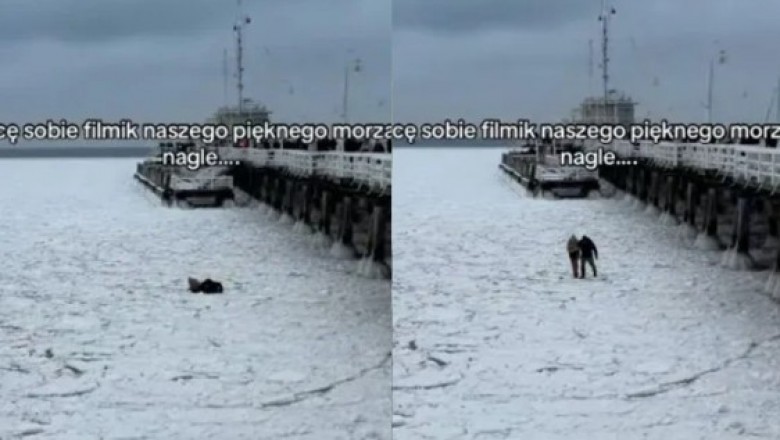 Wpadli do Bałtyku, bo załamał się na nich lód. W sieci pojawiło się nagranie z Sopotu