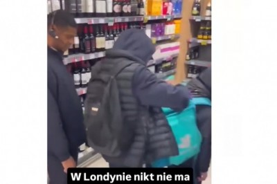Kradną alkohol na oczach ochroniarza który nic nie robi. Nagranie ze sklepu w Londynie to clickbait
