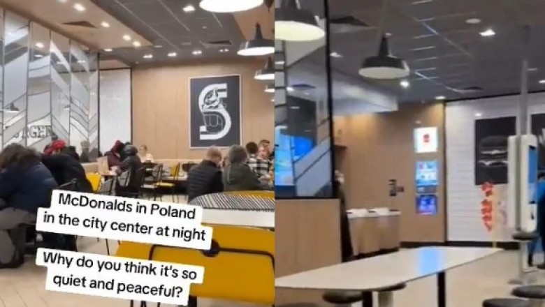 Zagraniczna turystka zaskoczona widokiem w polskim McDonaldzie nocą.